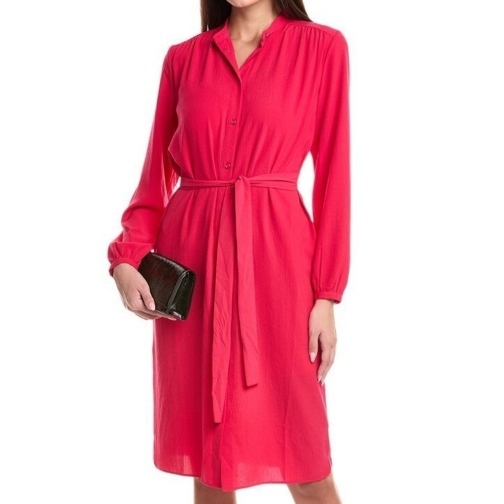 Boss Orange Deborah Pink Crepe Shirt Dress Buttoned Belt Long Sleeve Womens M